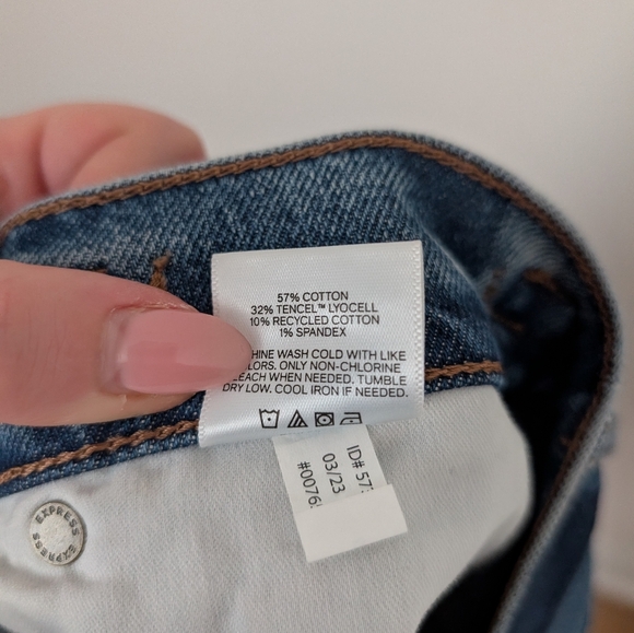 Express Blue Indigo Denim Gold Tone Horsebit Cut Off Raw Hem Jean Mini Skirt - Picture 5 of 7